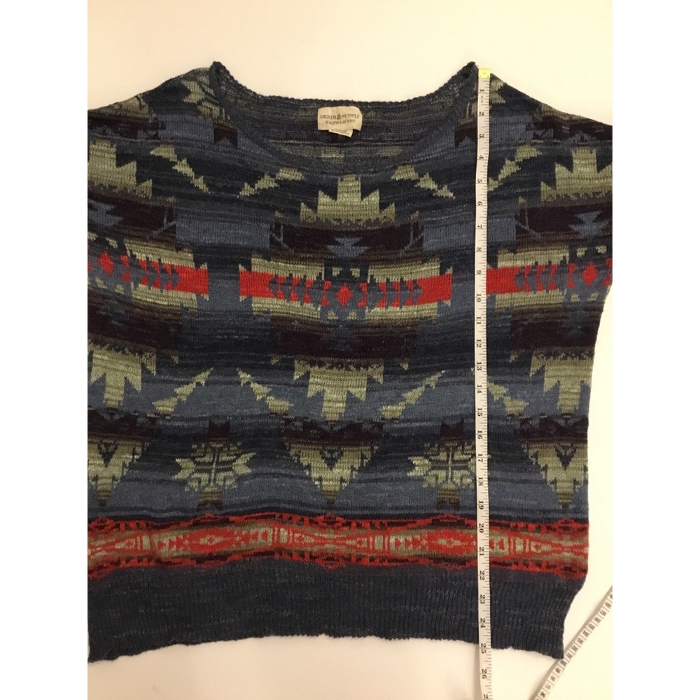 Denim & Supply Ralph Lauren Blue Aztec Scoop Neck Top Sweater Sz M - Picture 6 of 9